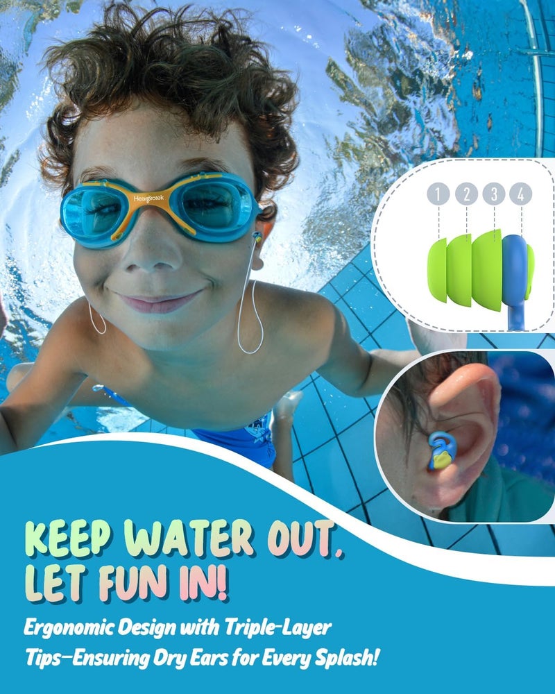 Hearprotek Swimming Ear Plugs for Kids, 2 Pairs Reusable Silicone Waterproof earplugs for Small Ear canals Toddlers∣Child Ear Protection for Swim Ear,Shower,Bath,Pool and Water Sports (3-12yrs) - Image 2